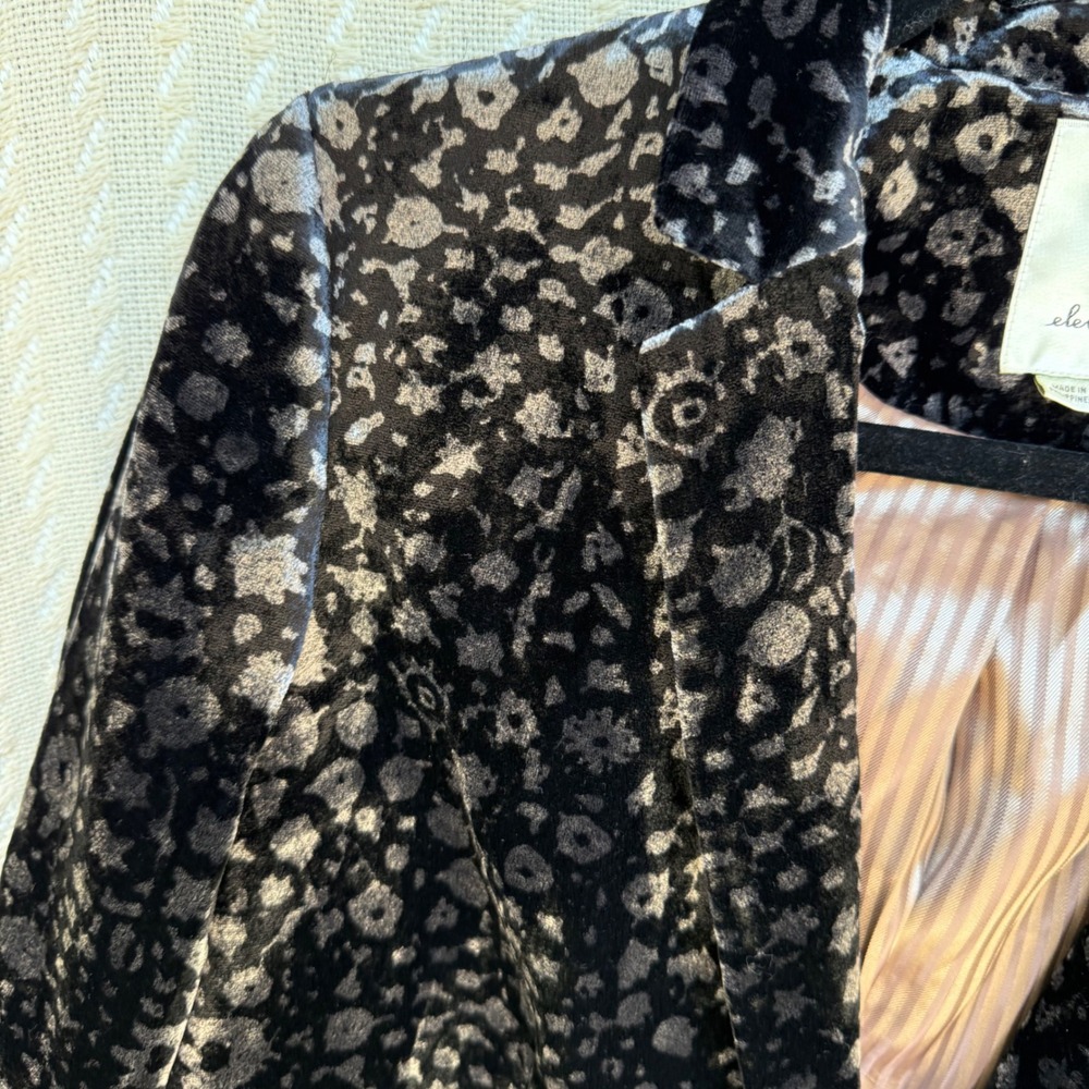 Anthropologie Elevenses Blazer Dress Jacket Lumi Velvet Velour Black Floral sz 4 - Picture 6 of 13